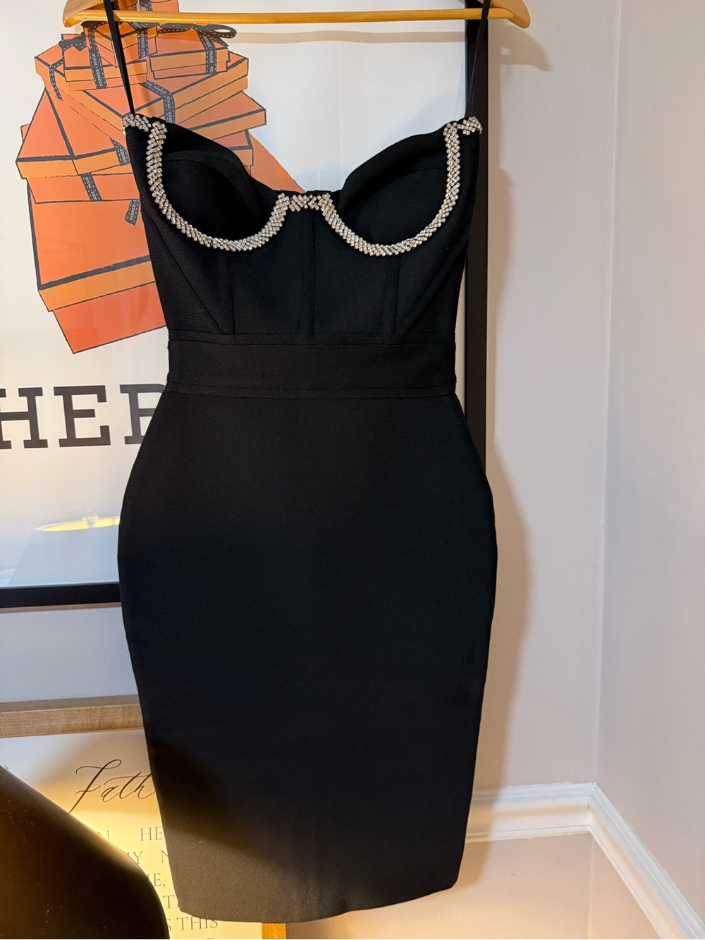 ALIEVA Black Mini Dress with Crystal-Trim Bust